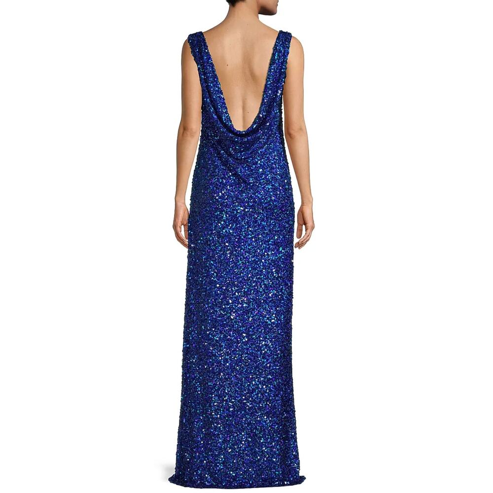 Sachin & Babi Mariah Open Back Gown Womens 2 Cobalt Sequin Boat Neck Evening - Picture 3 of 9